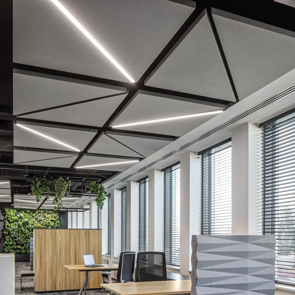 Fluffo Air acoustic ceiling rafters in office space