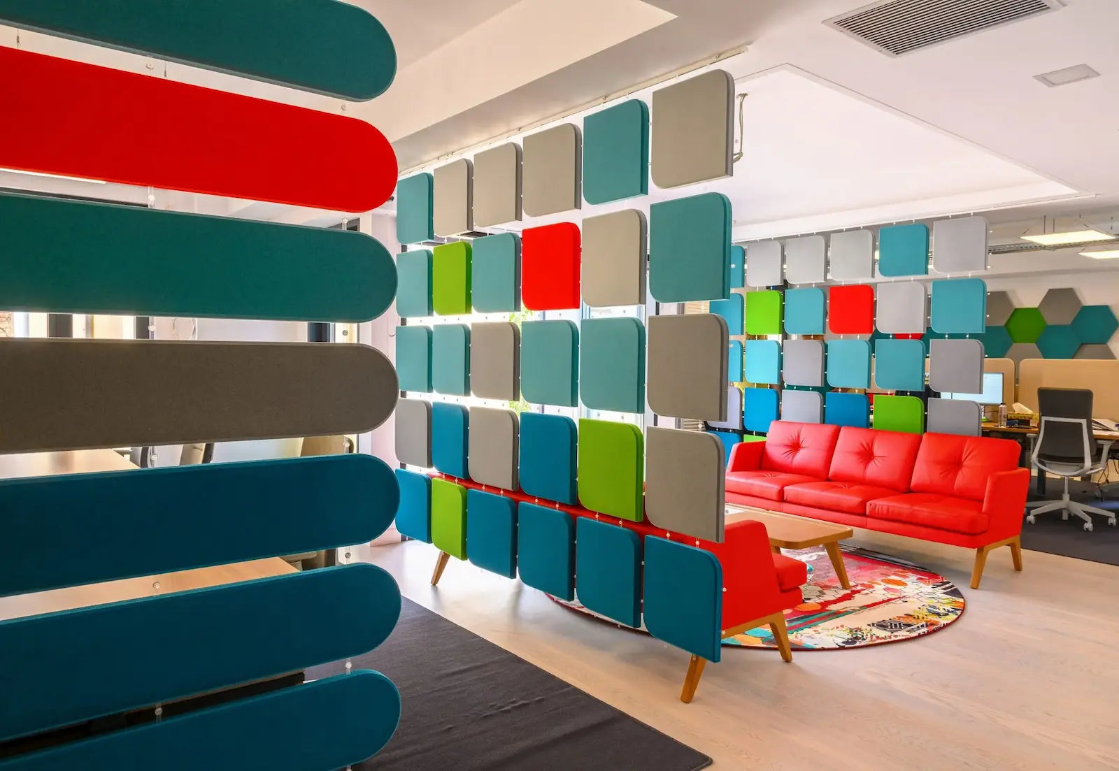 Soft acoustic curtains interior office space 