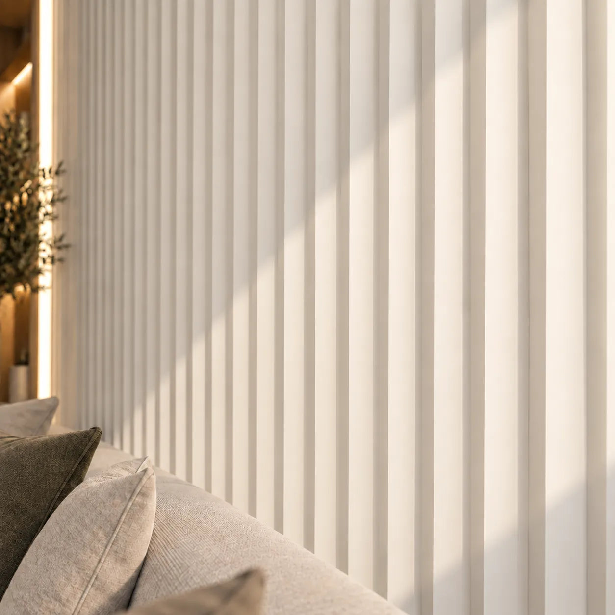 Fluted Arrow Gypsum 3D Wall Panels – Close-Up Texture Detail