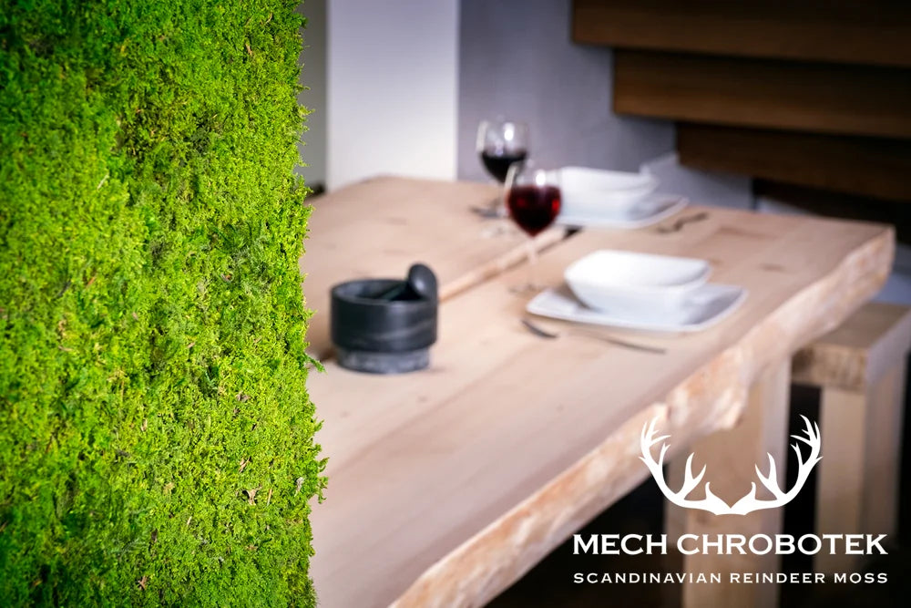 Frameless Flat Moss Wall Panels Rectangle dining room closeup DecorMania UK