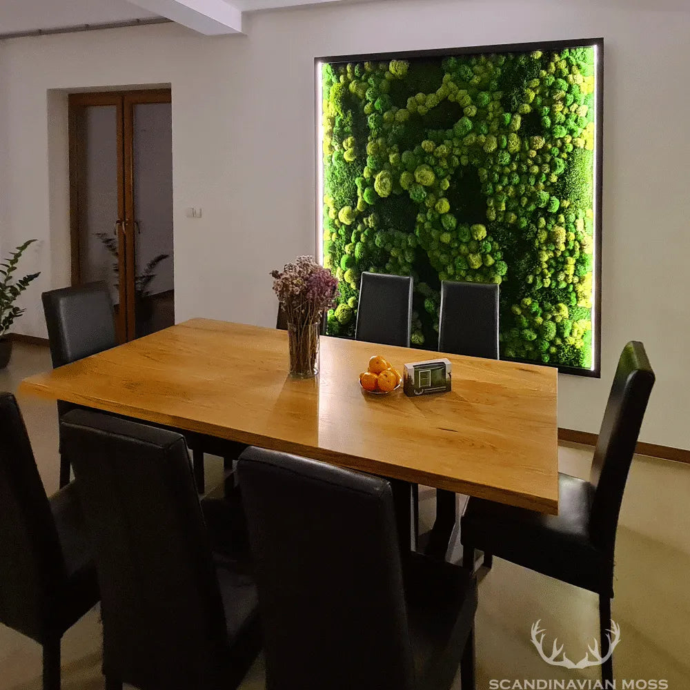 Frameless Pillow Moss Wall Panels Square decor piece on dining room interior DecorMania UK