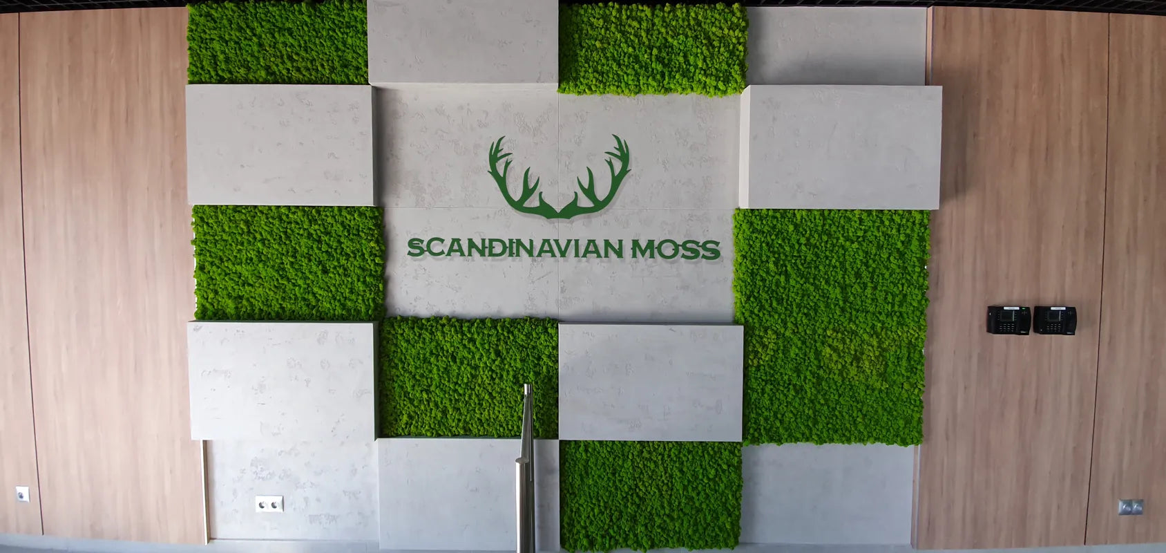 Frameless Reindeer Moss Wall Panels Square accent wall mixed materials DecorMania UK