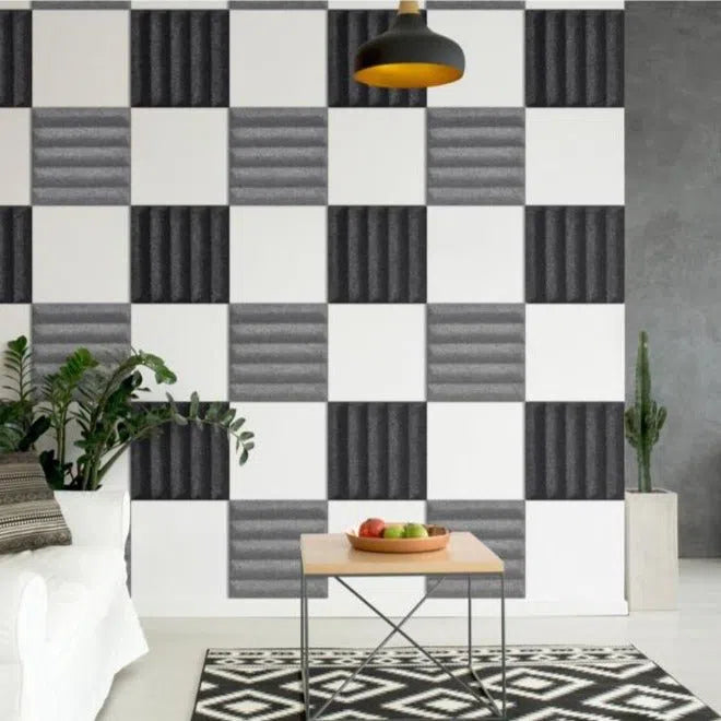 GROVE 3D Acoustic Felt Wall Panels checkered pattern BLACK Multipack Decormania UK