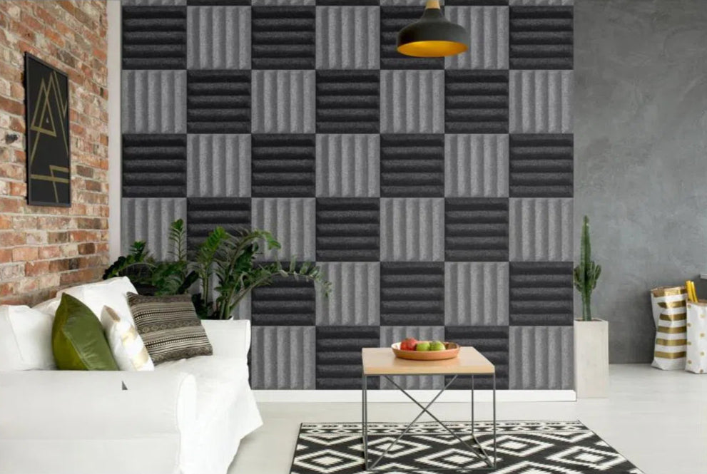 GROVE 3D Acoustic Felt Wall Panels checkered pattern BLACK Multipack Decormania UK
