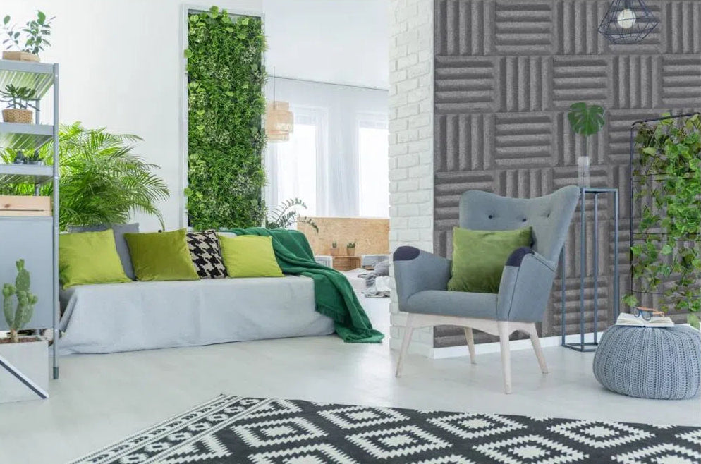 GROVE 3D Acoustic Felt Wall Panels 
 in grey and green interior GREY Multipack Decormania UK