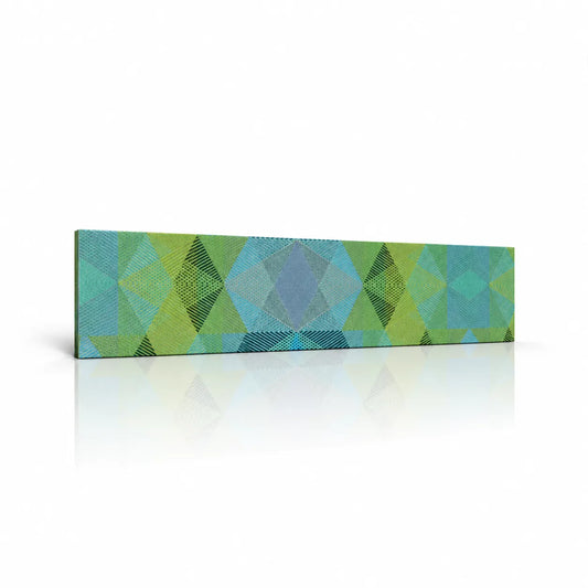 Geometric Green decorative wall panel with green and turquoise diamond patterns on a white background with a soft reflection