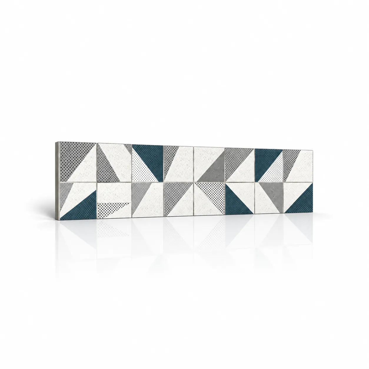 Origami Birds wall panel with white, grey and teal geometric shapes on a white background