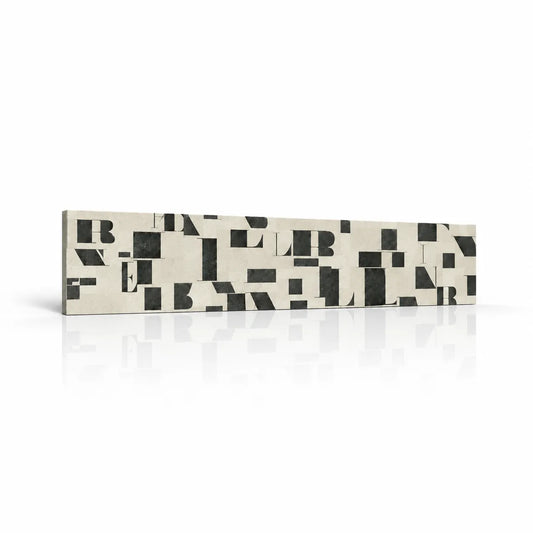 Typography mineral composite decorative wall panel with abstract black lettering on a light neutral background