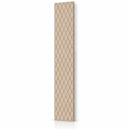 Tall oak-effect GrooveCraft acoustic MDF wall panel with a repeating diamond groove pattern and natural shadow