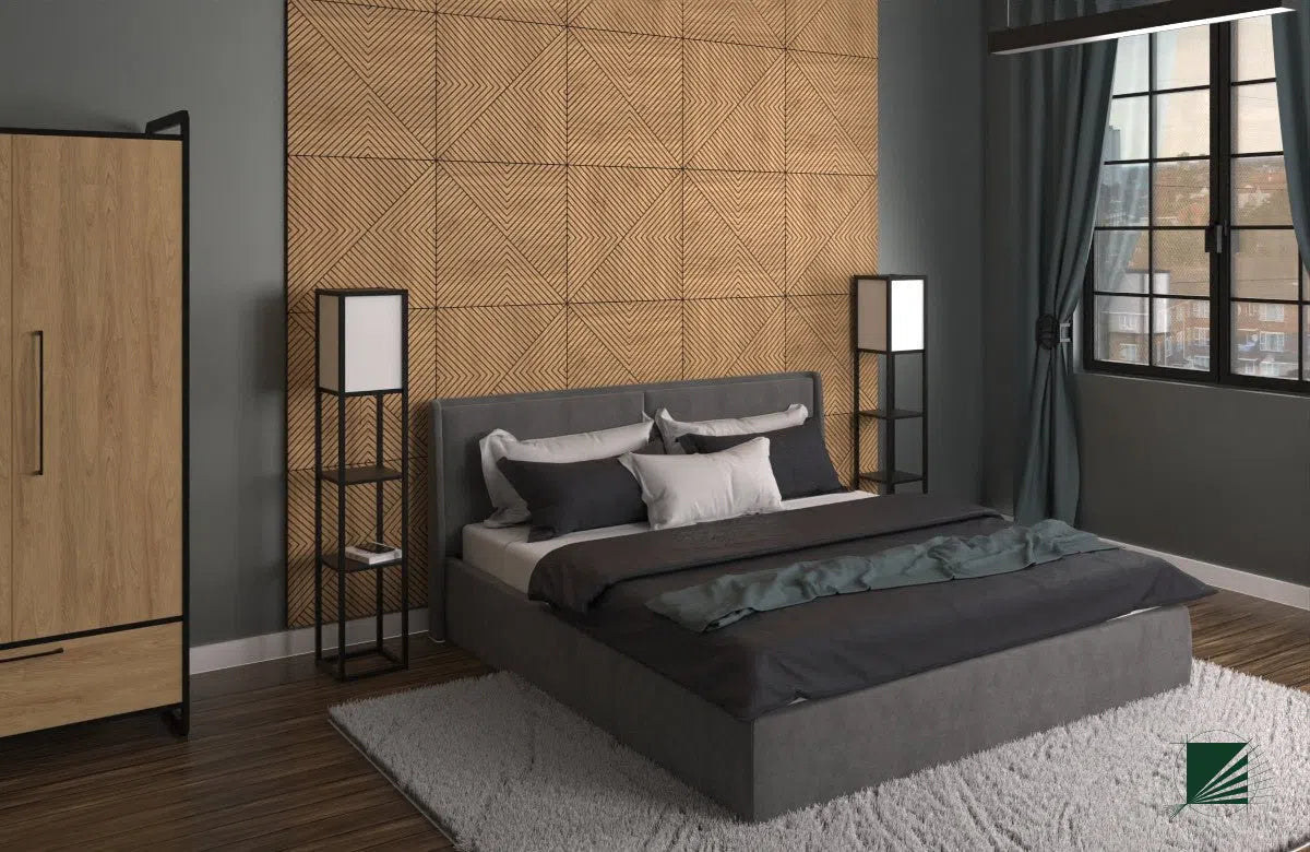 GrooveCraft Milled Acoustic Wall Panels MDF - 2 in bedroom interior DecorMania UK