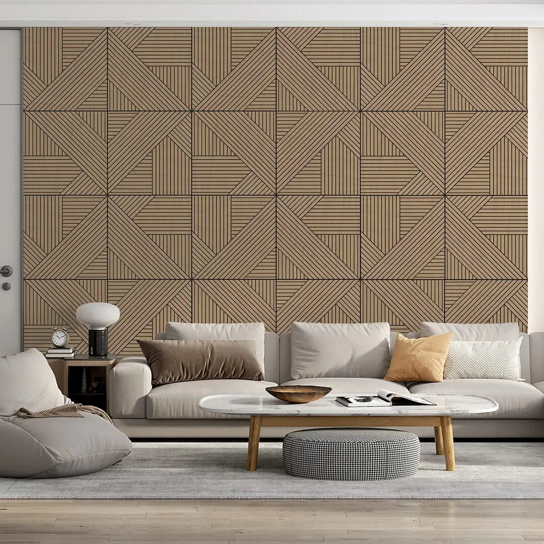 GrooveCraft Milled Acoustic Wall Panels MDF - 3 in living room interior DecorMania UK