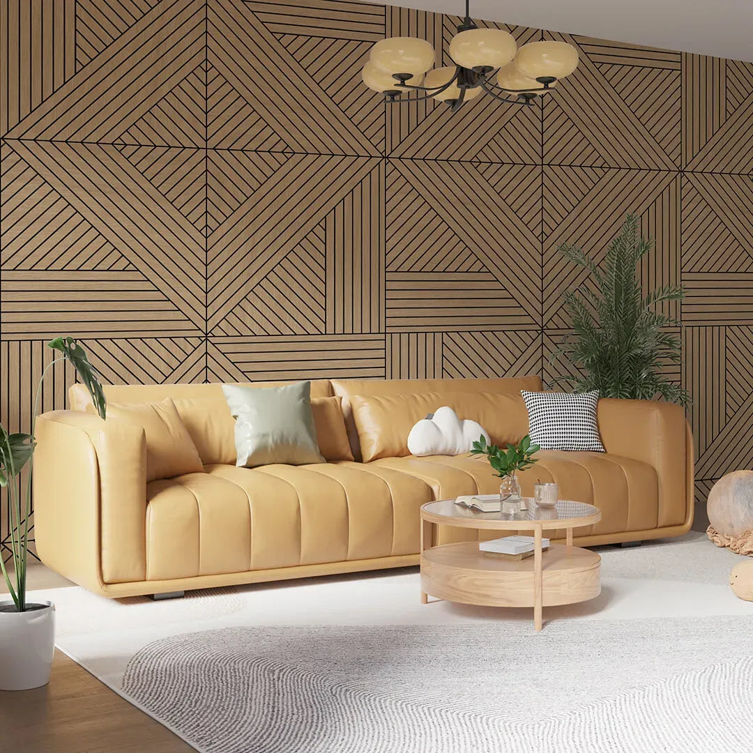 GrooveCraft Milled Acoustic Wall Panels MDF - 3 in living room interior DecorMania UK