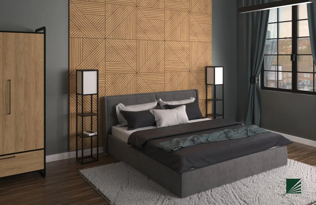 GrooveCraft Milled Acoustic Wall Panels MDF - 3 in bedroom interior DecorMania UK