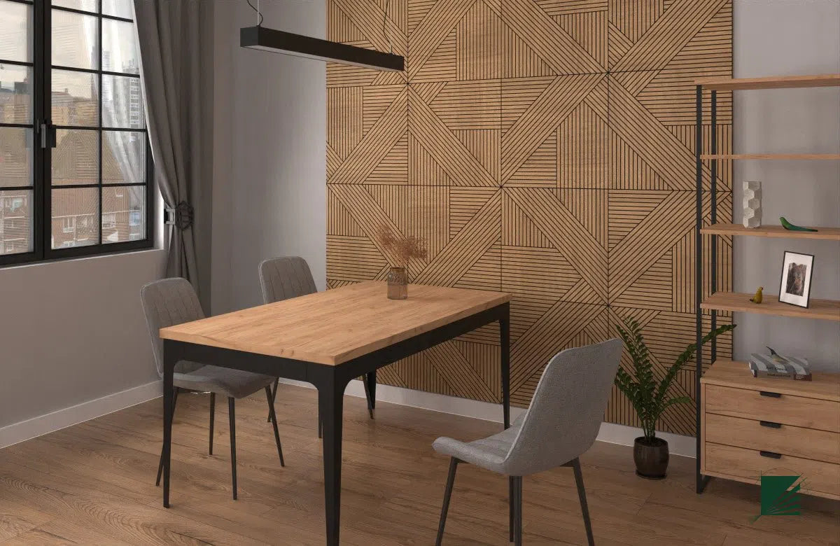 GrooveCraft Milled Acoustic Wall Panels MDF in dining room interior 4 DecorMania UK