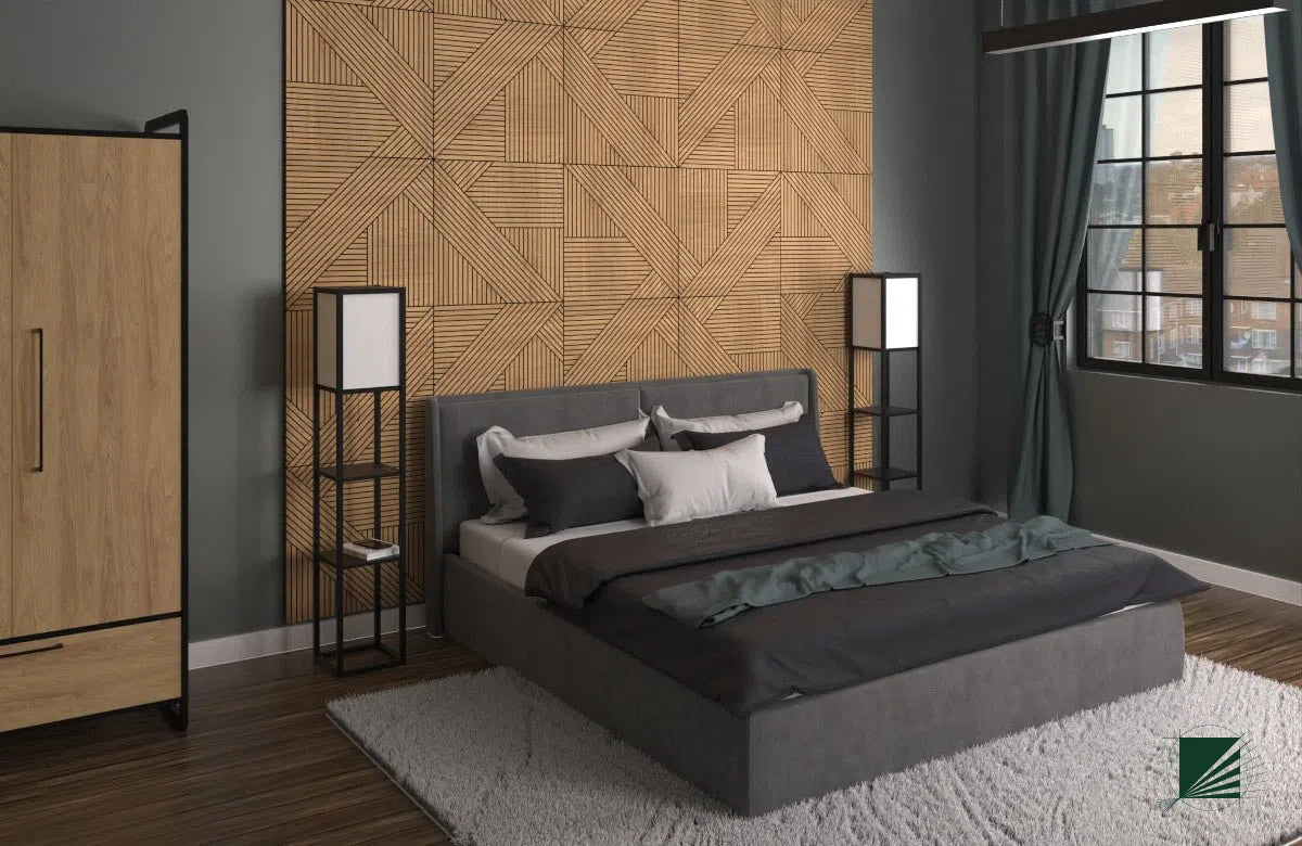 GrooveCraft Milled Acoustic Wall Panels MDF in bedroom 4 DecorMania UK