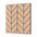 Angled product view of a square oak veneer acoustic wall panel with a geometric chevron pattern and black MDF grooves