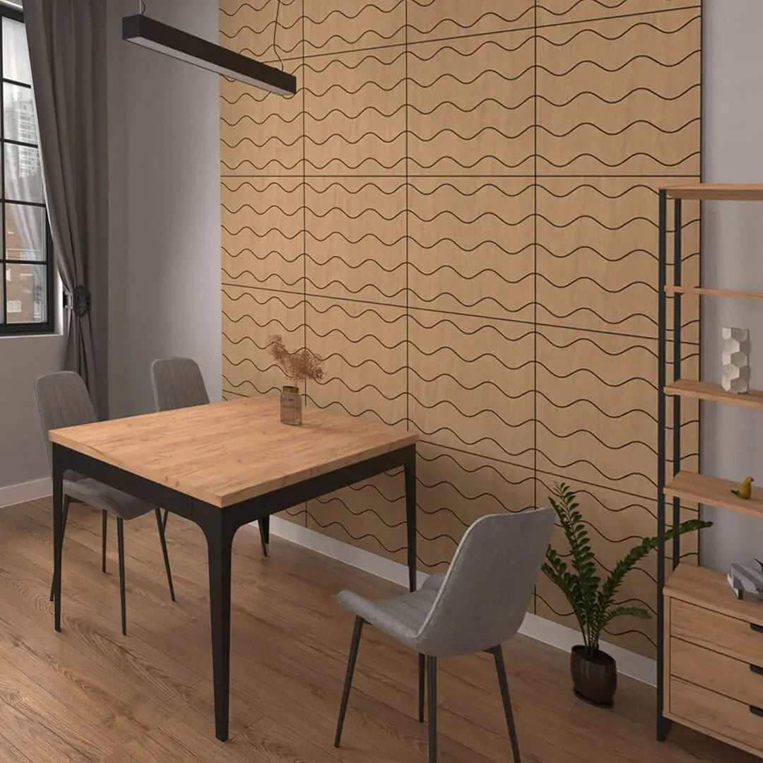 Modern GrooveCraft Milled Acoustic Wall Panels MDF – Model 8 in dining room interior Decormania UK