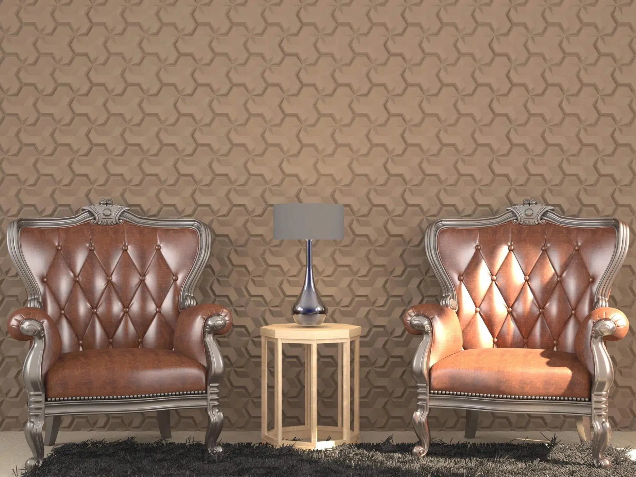 HEXA.2 3D Decorative Wall Panels - Polystyrene in a stylish living room  | DecorMania UK