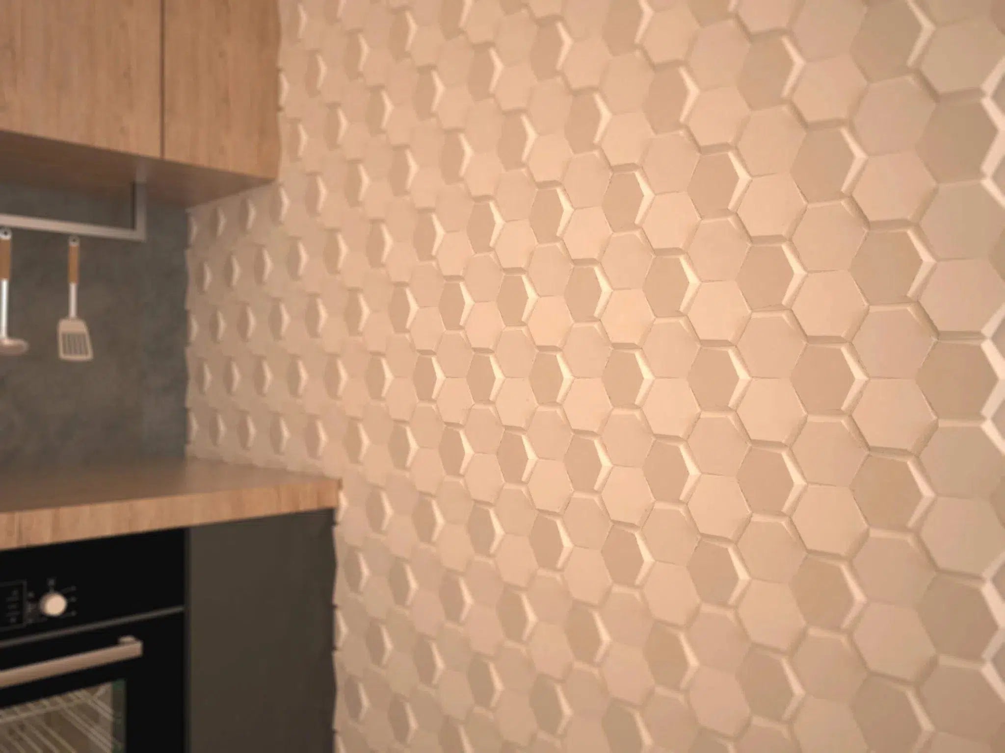 HEXA 3D Decorative Wall Panels - Polystyrene in kitchen interior | DecorMania UK