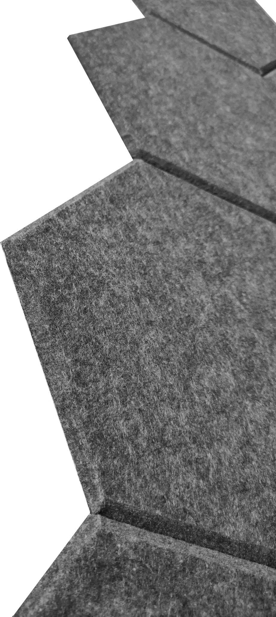 Close-up view of HEXA 3D Felt PET Wall Panels - DARK GREY | DecorMania UK