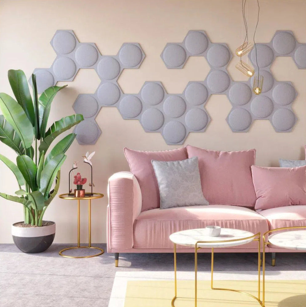 HEXA BOLD 2 3D Acoustic Felt Wall Panels in pink interior BLACK Multipack Decormania UK