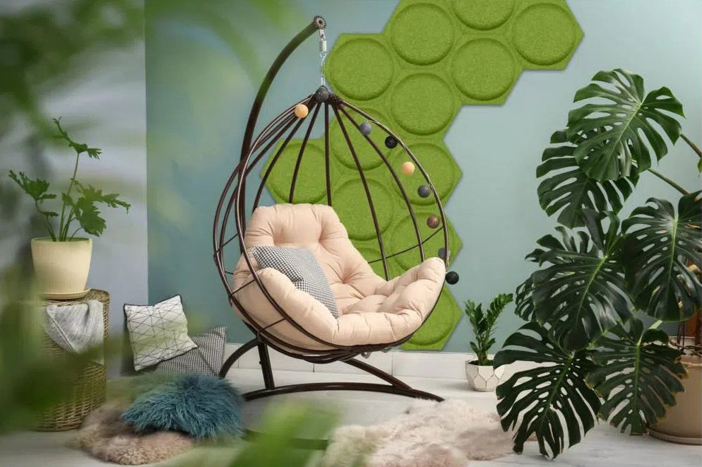 HEXA BOLD 2 3D Acoustic Felt Wall Panels in blue interior OLIVE Multipack Decormania UK