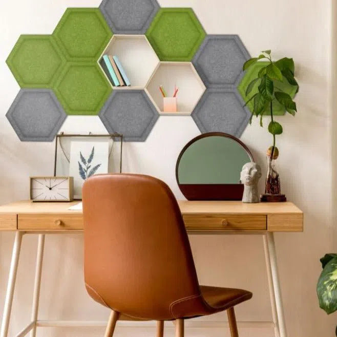 HEXA BOLD 3D Acoustic Felt Wall Panels in office interior GREY Multipack Decormania UK