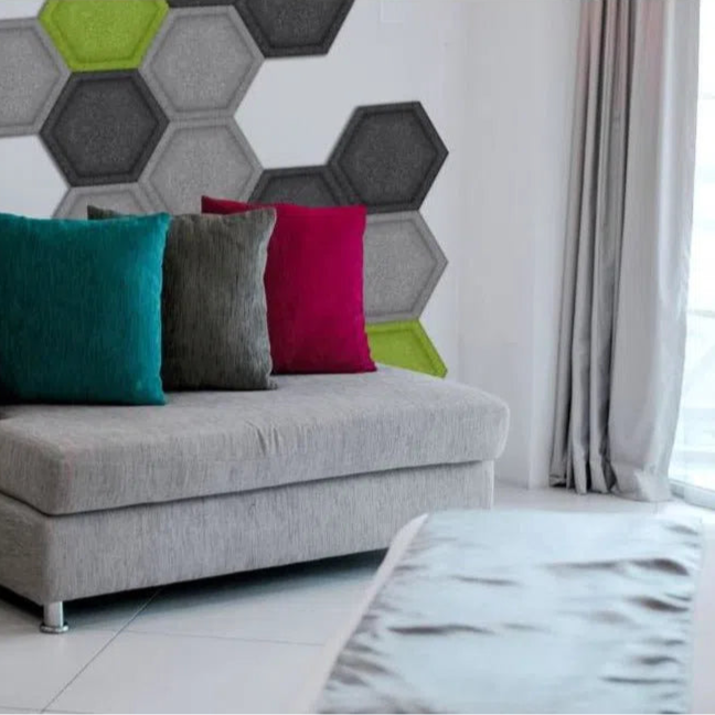 HEXA BOLD 3D Acoustic Felt Wall Panels grey and green composition OLIVE Multipack Decormania UK