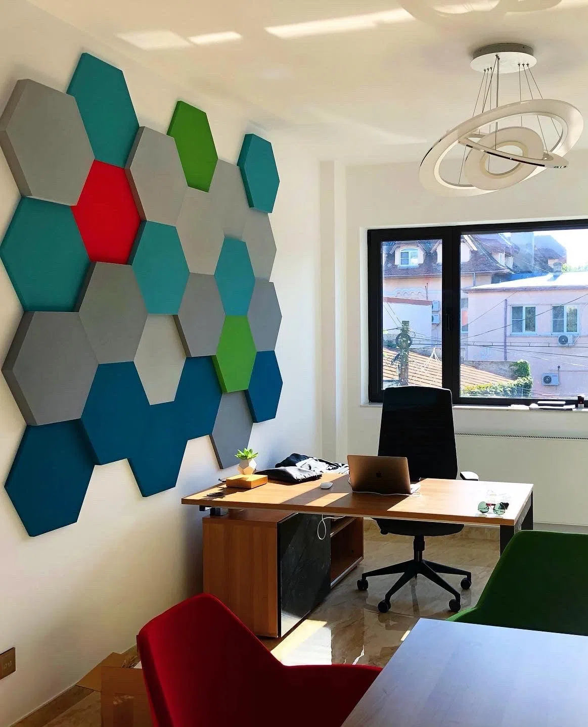 HEXA L Soft Acoustic Wall Panel in office interior decor 3D Wall Panels | DecorMania UK