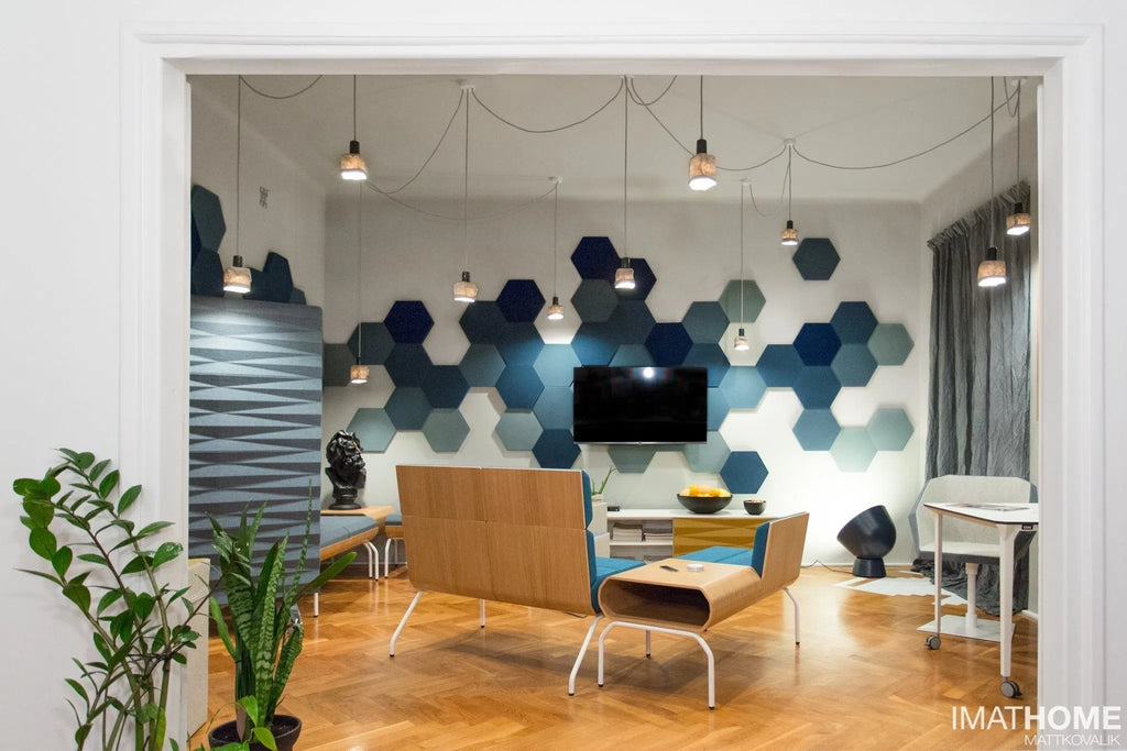 HEXA M Soft Acoustic Wall Panel in white modern interior 3D Wall Panels | DecorMania UK