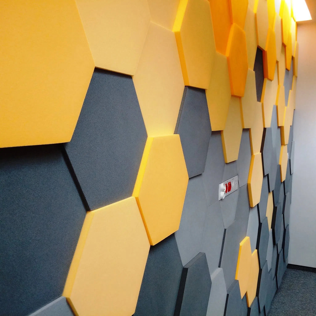 HEXA M Soft Acoustic Wall Panel orange and grey colour 3D Wall Panels | DecorMania UK