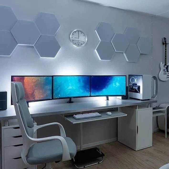 HEXA M 3D Soft Acoustic Wall Panels in white colour office interior | DecorMania UK