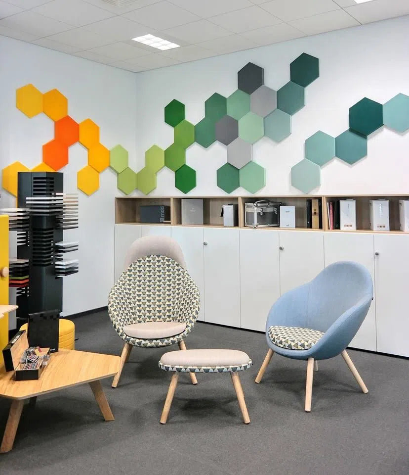 HEXA S Soft Acoustic Wall Panels in white colour interior | DecorMania UK