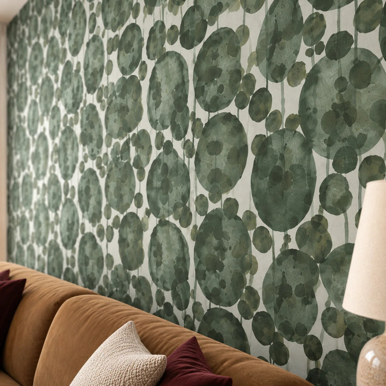 Close up of Hanging Plants mineral composite wall panels with green botanical design