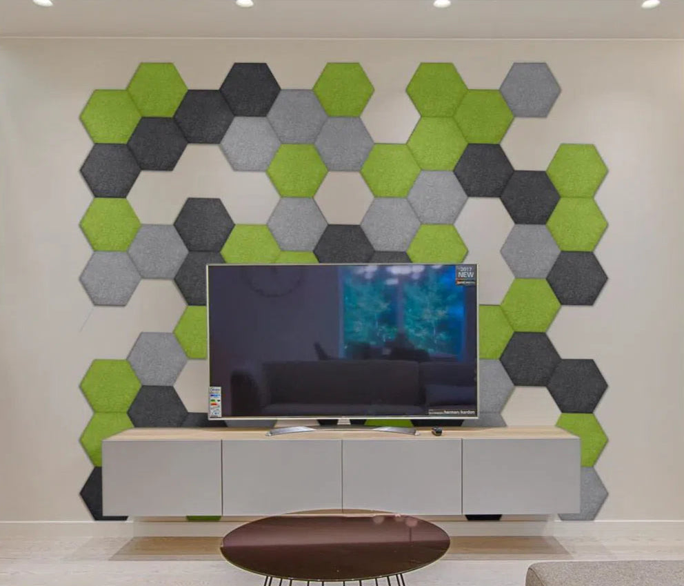 Hexa FLAT Acoustic Felt Wall Panels feature wall BLACK Multipack Decormania UK