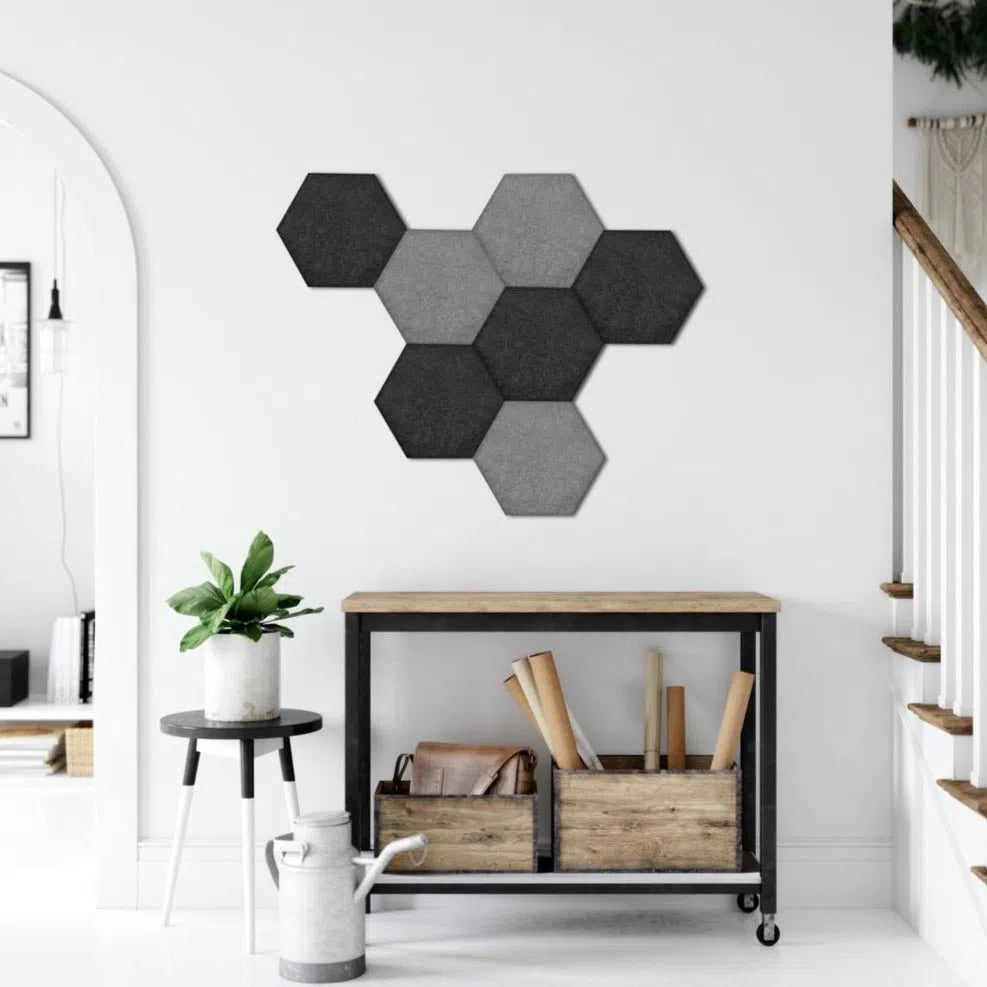 Hexa FLAT Acoustic Felt Wall Panels grey composition GREY Multipack Decormania UK