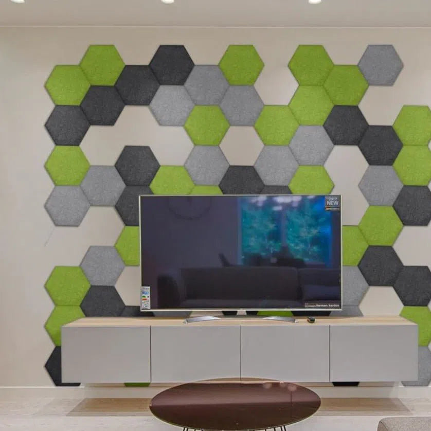 Hexa FLAT Acoustic Felt Wall Panels feature wall OLIVE Multipack Decormania UK