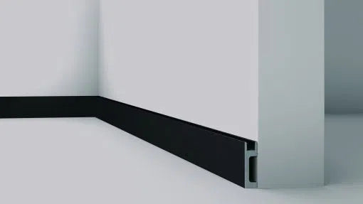 IL10 2M BLACK WALLSTYL SKIRTING BOARD mounted on the white wall  | DecorMania UK 