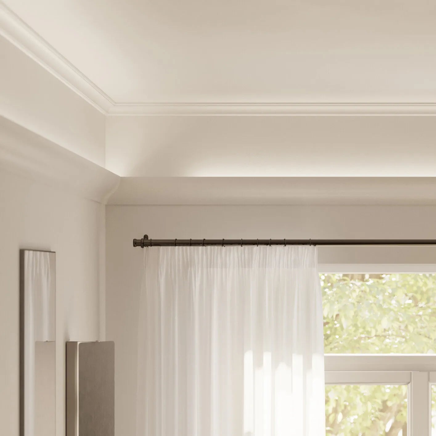 IL13 WALLSTYL 2M Ceiling Coving for LED Lighting | in a modern living room, enhancing the ceiling with soft LED lighting | DecorMania UK
