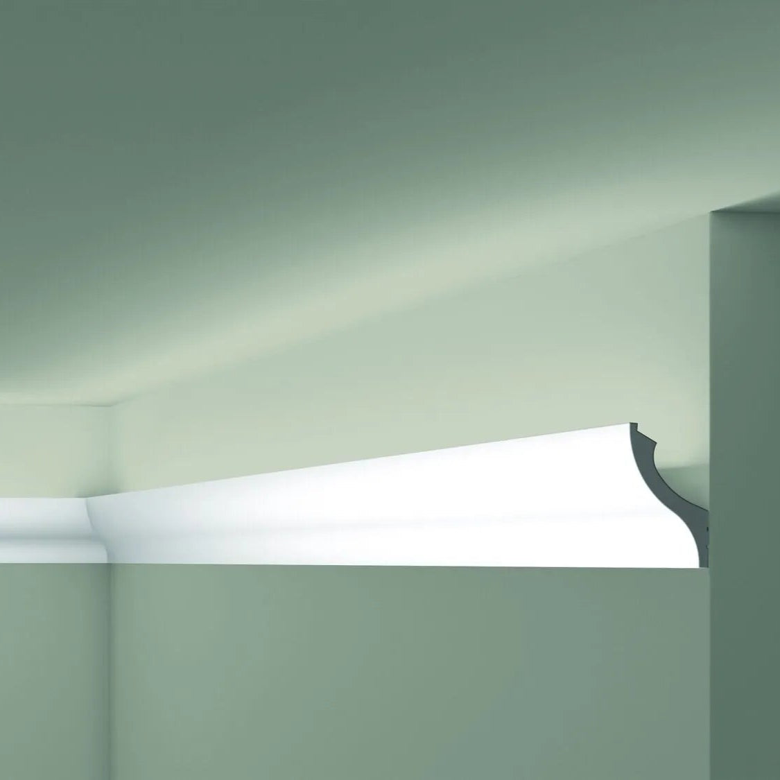 Close up view of IL13 WALLSTYL 2M Ceiling Coving for LED Lighting | showcasing the integrated LED space and smooth design | DecorMania UK
