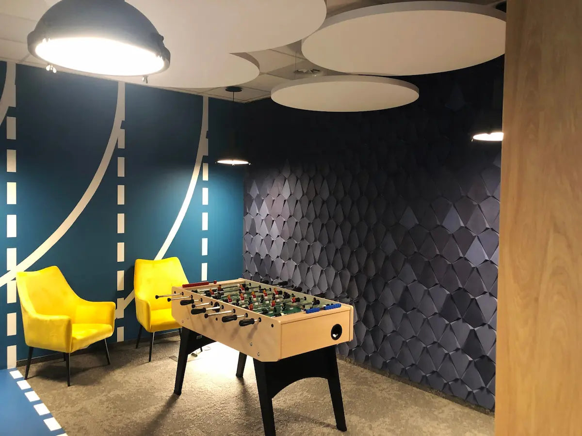 KITE 3D Acoustic Cork Wall Panels in a recreational area  | DecorMania UK