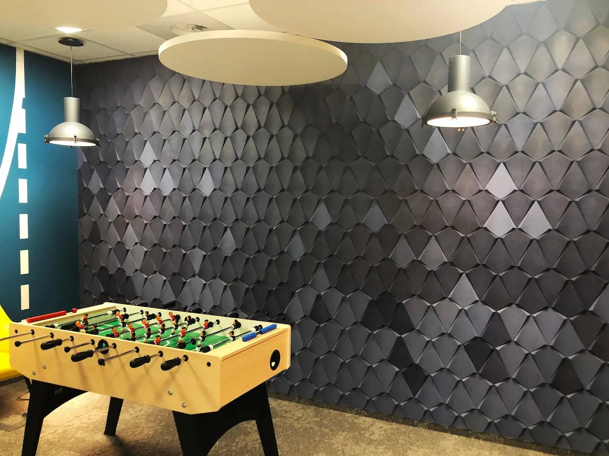 KITE 3D Acoustic Cork Wall Panels in a game room | DecorMania UK
