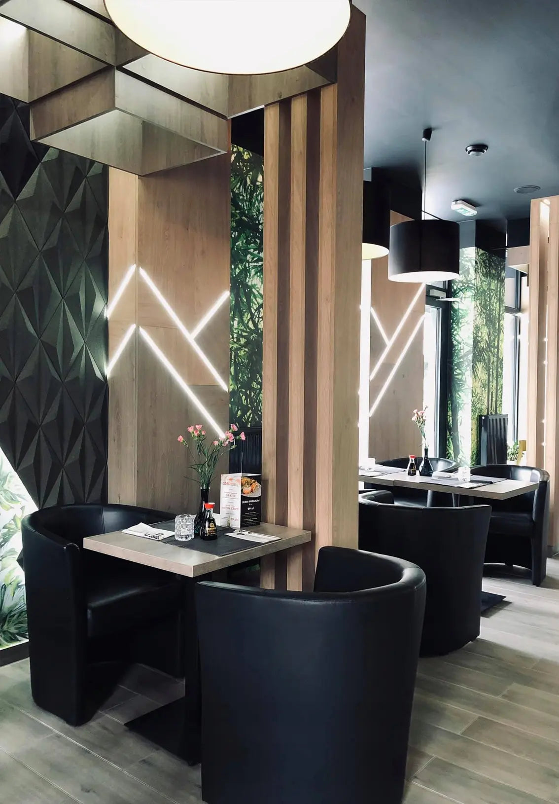 LINE - Acoustic 3D Cork  Wall Panels in modern restaurant | DecorMania UK