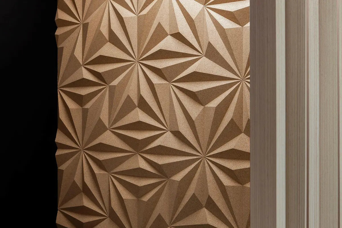 Close-up view of LINE - Acoustic 3D Cork Wall Panels | DecorMania UK