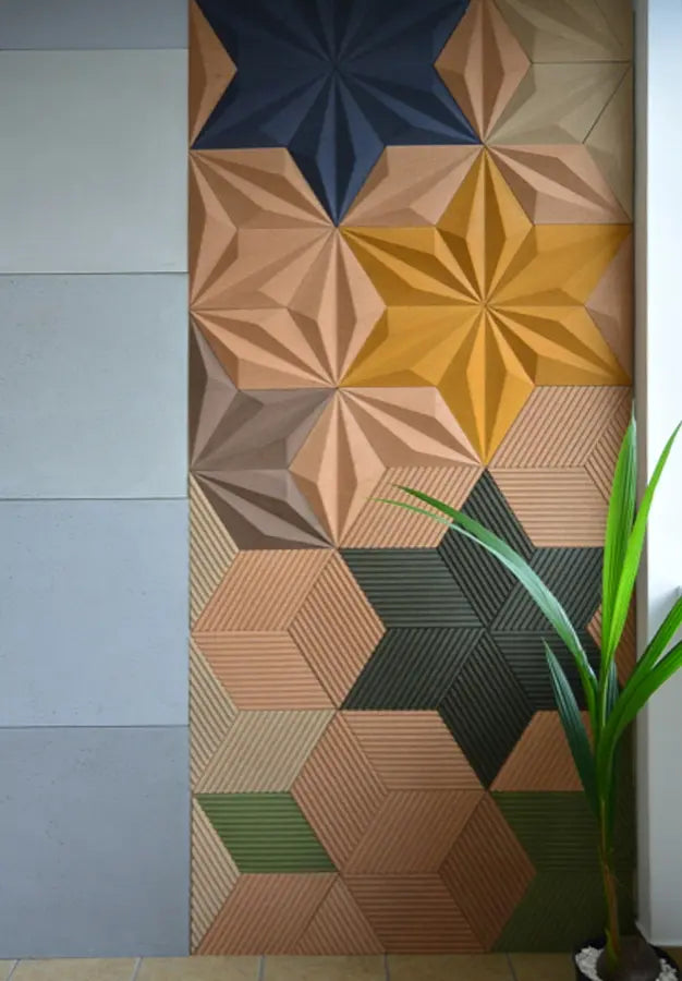 Close-up view of LINE - Acoustic 3D Cork Wall Panels | DecorMania UK