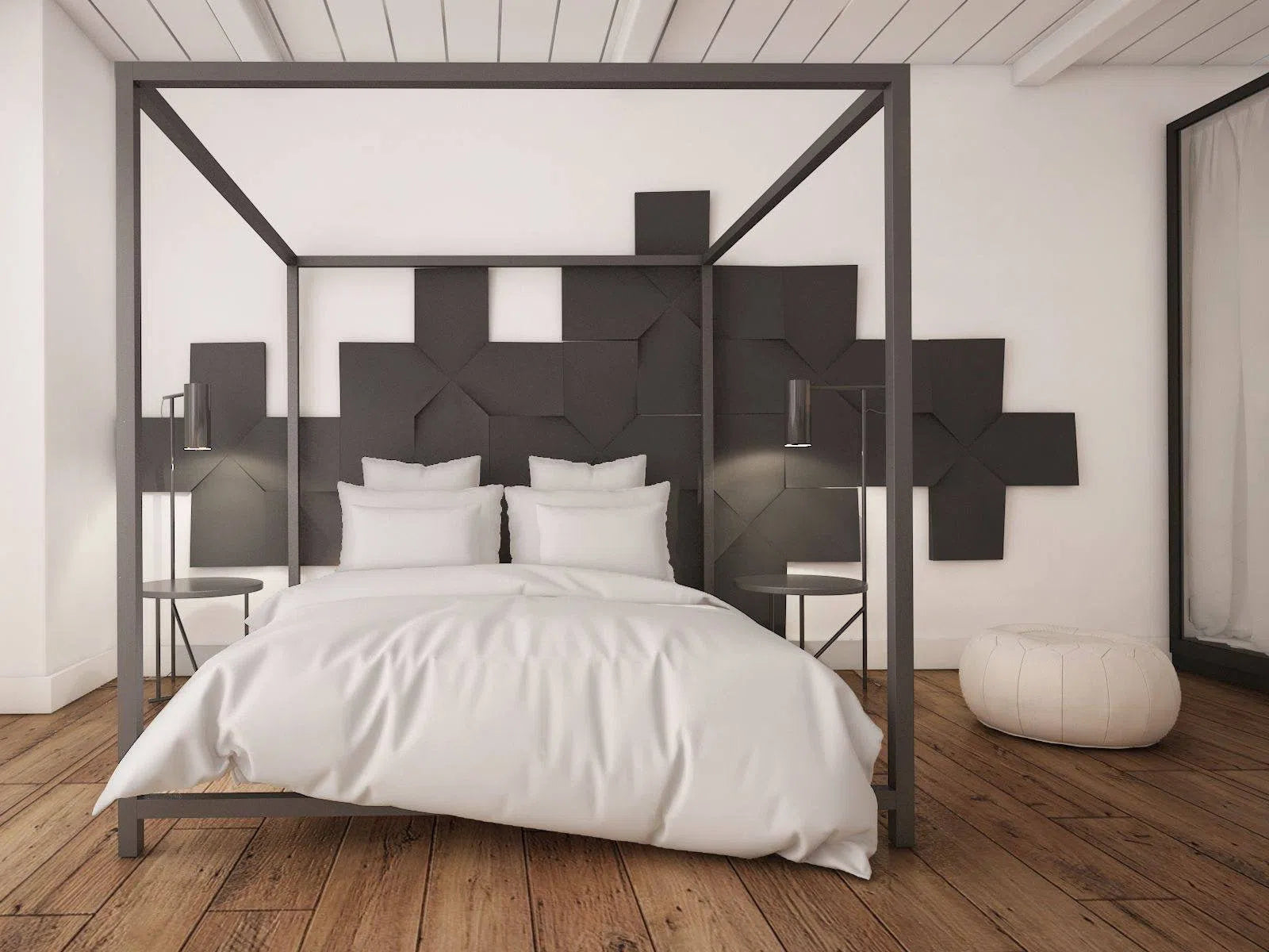 LINK 3D Soft Acoustic Wall Panels in white bedroom interior | DecorMania UK