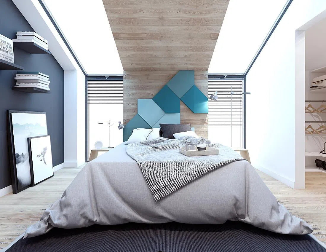 LINK 3D Soft Acoustic Wall Panels in modern bedroom interior | DecorMania UK