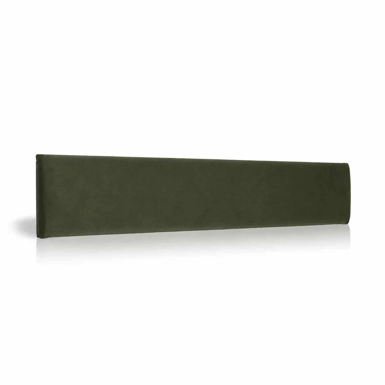 Olive Green upholstered padded wall panel, 90 x 15 cm, shown at a slight angle on a white background