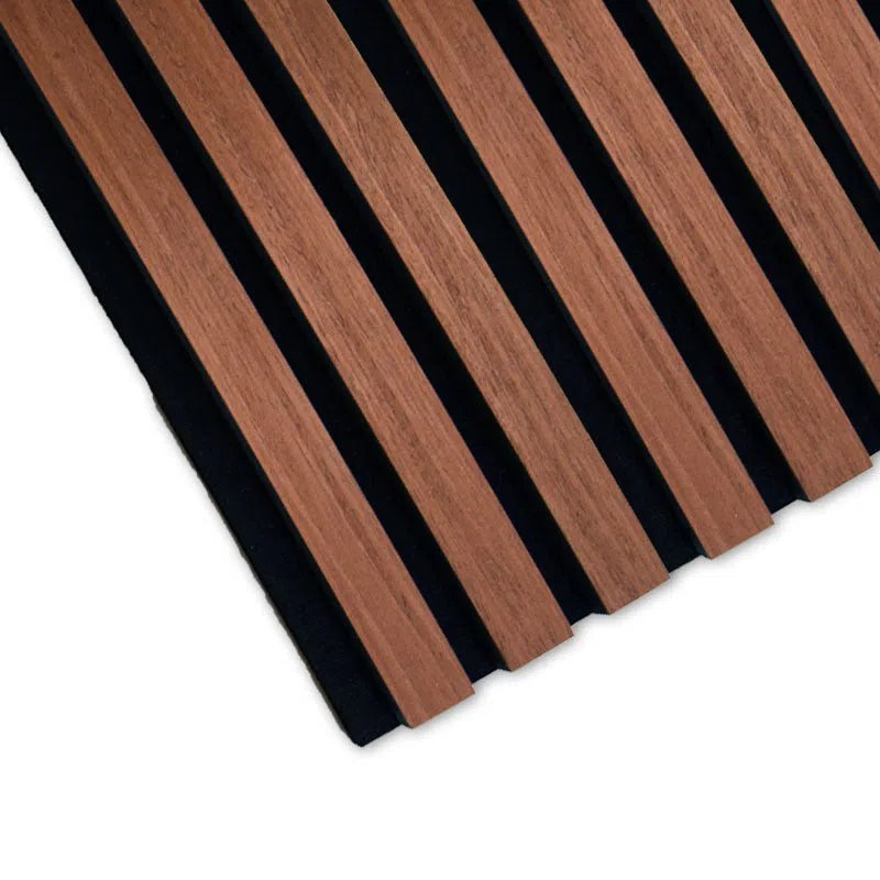 Mahogany Acoustic Wood Slat Wall Panel closeup DecorMania UK