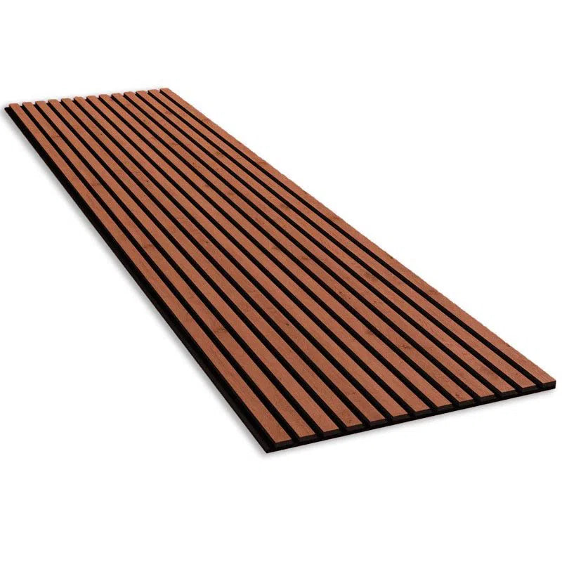 Mahogany Acoustic Wood Slat Wall Panel on white background DecorMania UK
